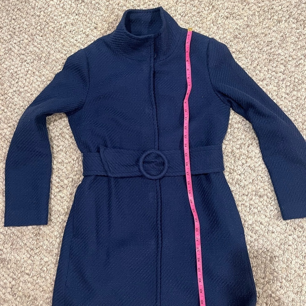 J. McLaughlin Textured Navy Blue Belted Car Coat Arden size XS - Picture 7 of 7